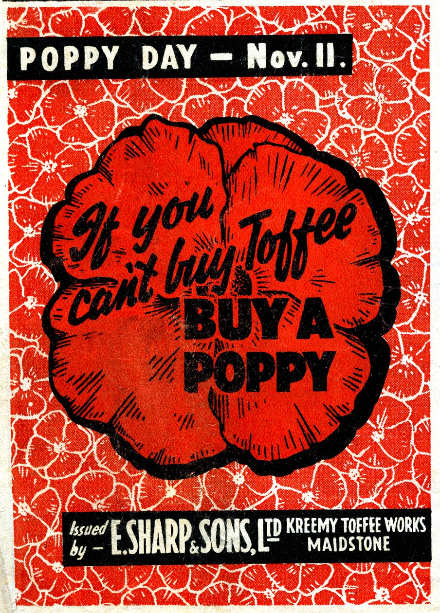E.Sharp ve oğulları Toffee, hatıra haşhaşını içeren reklam, c.1942 (lito) by Unbekannt