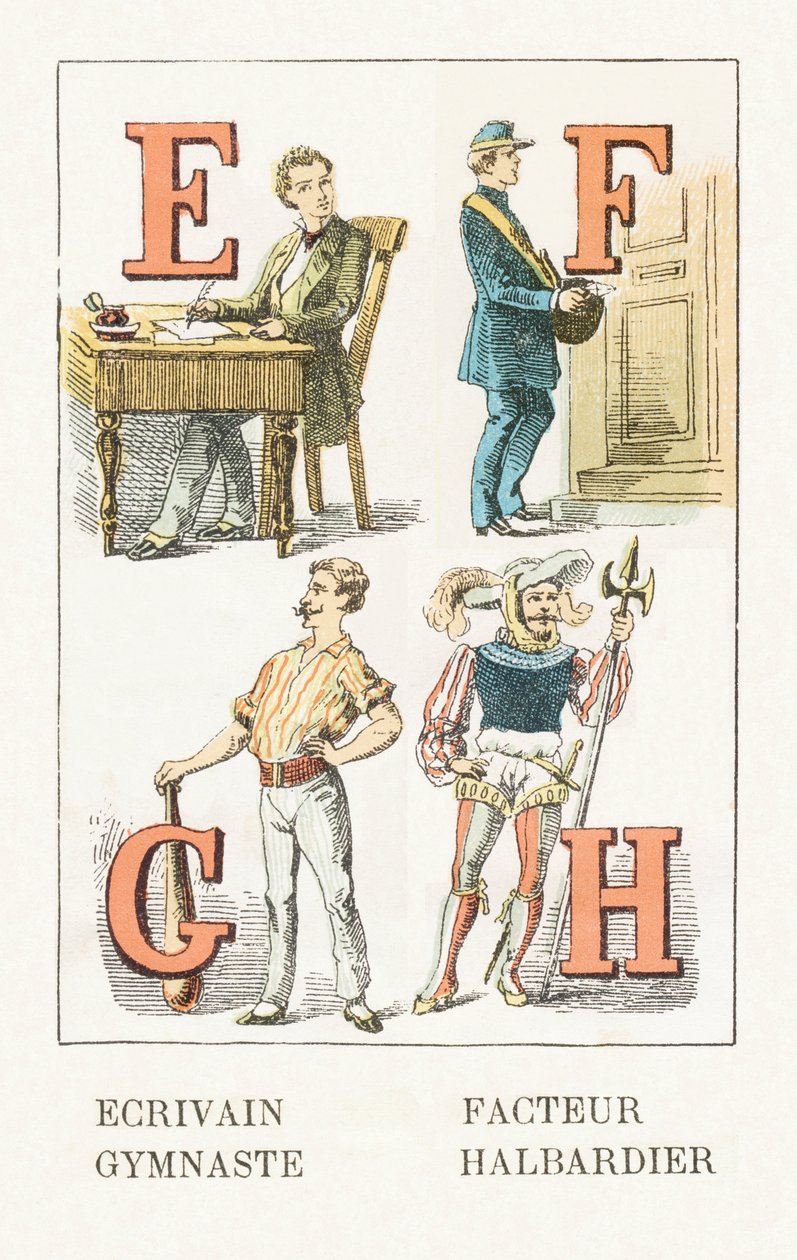 E - Yazar; F - Faktörü; G - Jimnastikçi; H - Halberdier - Childish Alphabet, Editions Gordinne 1920 (gravür) by Unbekannt