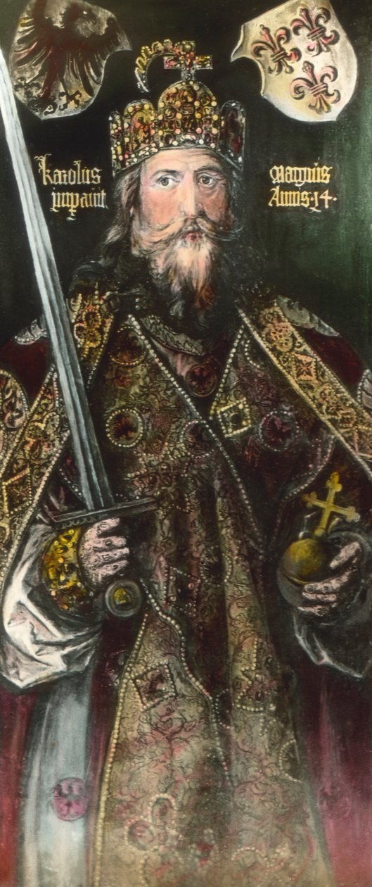 İmparator Charlemagne, sonradan renklendirilmiş c. 1925 by Unbekannter Künstler