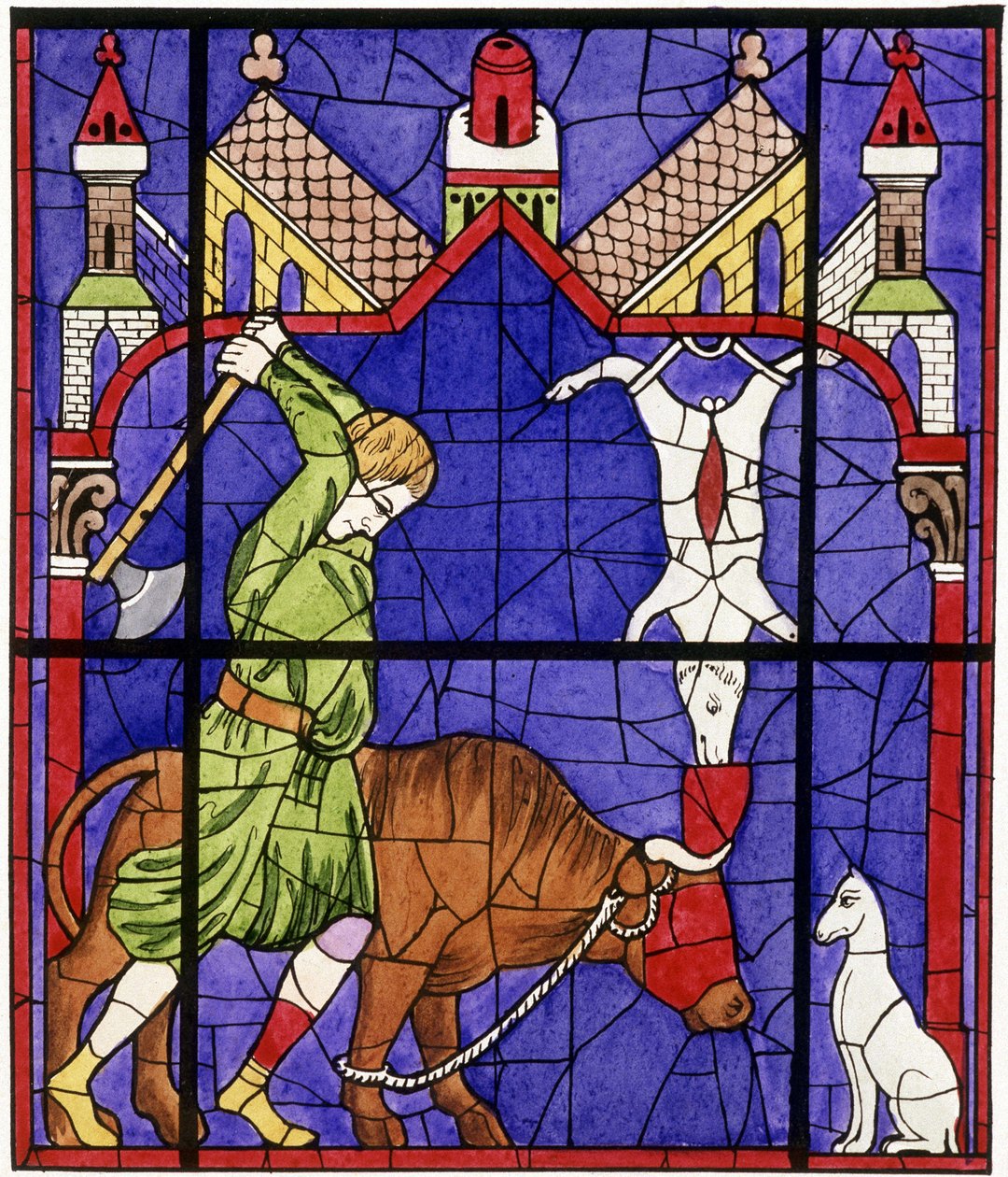 Notre-Dame de Chartres Katedrali'nin bir kasap tasvir eden vitray penceresinin tıpkıbasımı by Unbekannter Künstler