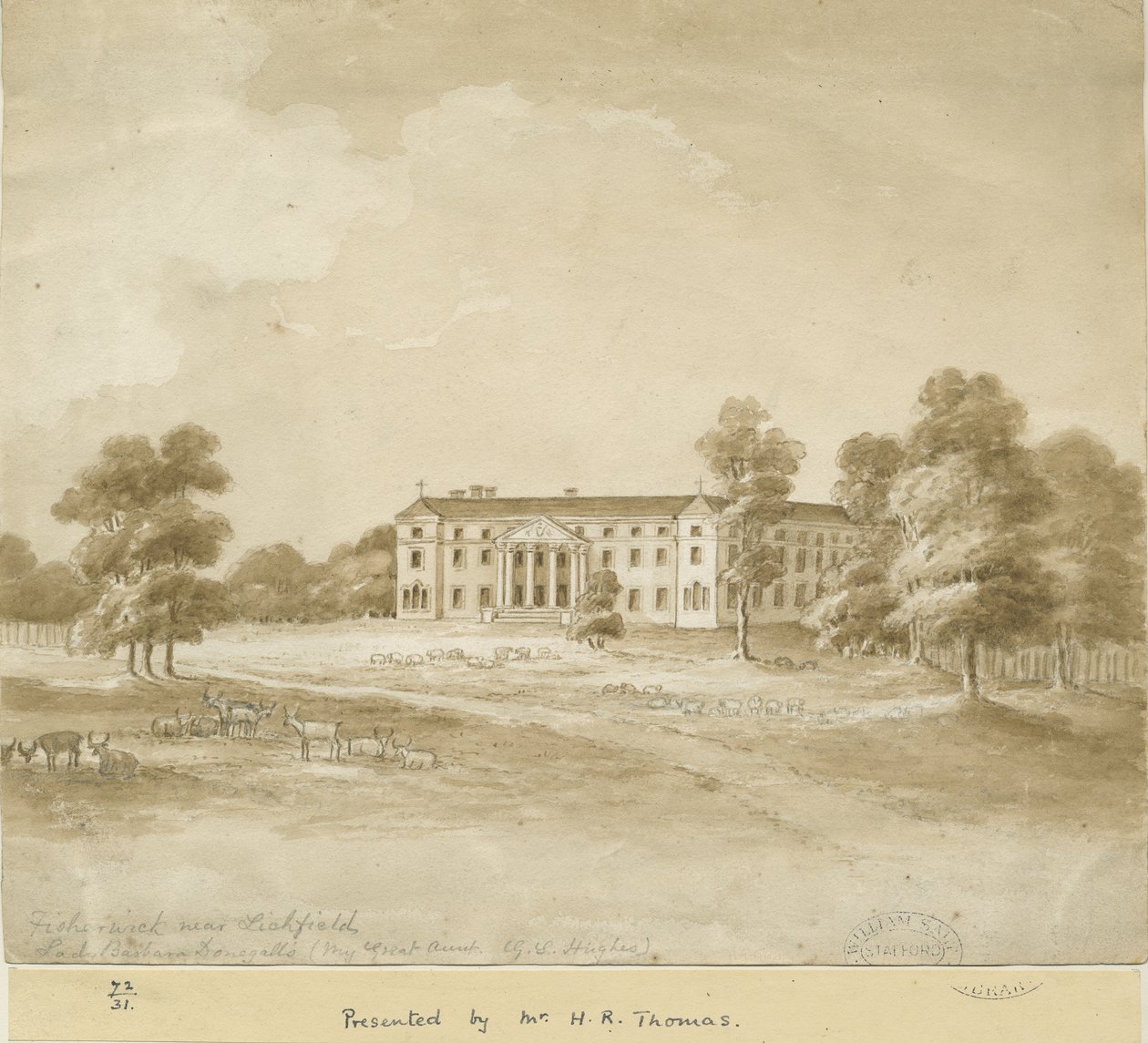 Fisherwick Hall: sepya yıkama çizimi, nd [?19th Century] by Unbekannt
