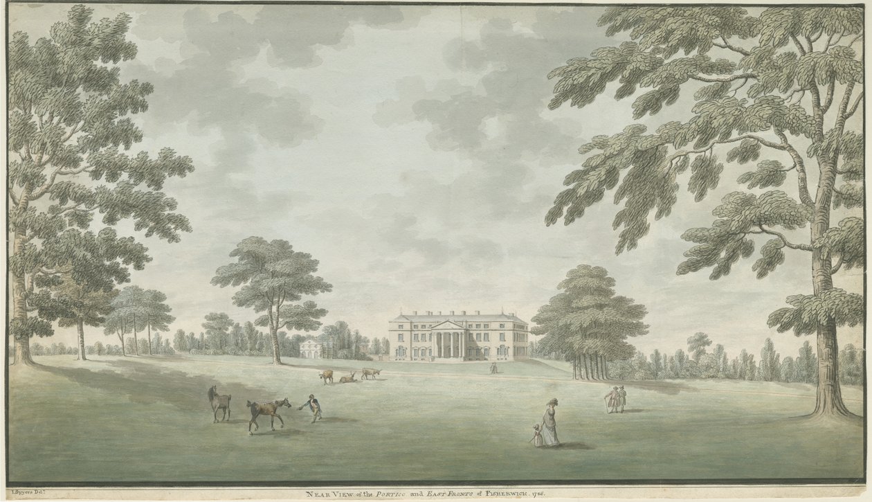 Fisherwick Hall: sulu boya, 1786 by Unbekannt