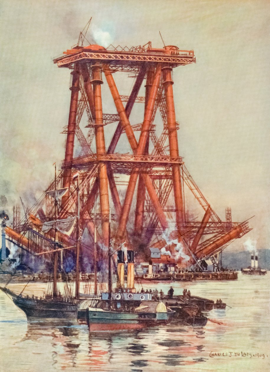 Forth Bridge, İskoçya, yapım aşamasında. c.1880-1890 by Alec Hunter