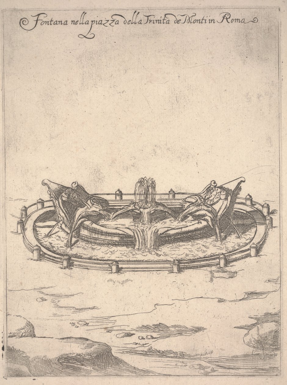 Roma'daki Trinitá de Monti Meydanı'ndaki çeşme, yaklaşık 1650 (gravür) by Unbekannter Künstler