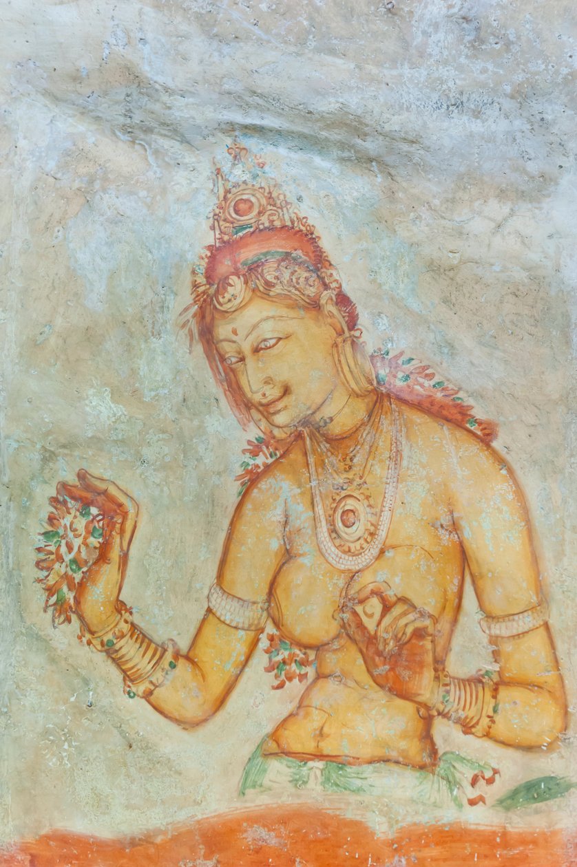 Fresk; çiçekli çıplak göğüslü kadın; Apsara; UNESCO Dünya Mirası Alanı; Sigiriya; Sri Lanka; Asya by Unbekannt