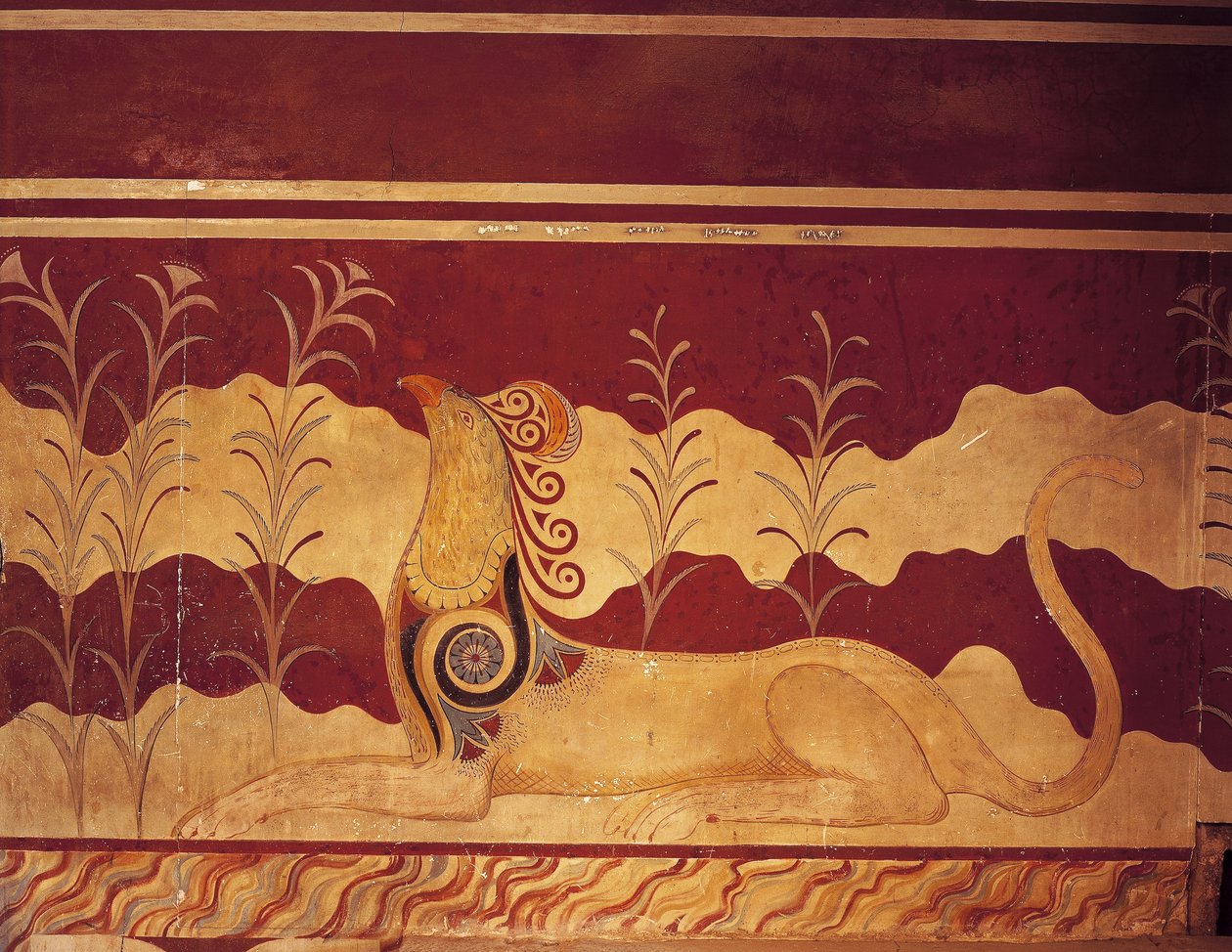 Duvardaki fresk, Taht Salonu, Minos Sarayı, Knossos, Girit, Yunanistan by Benjamin Baud