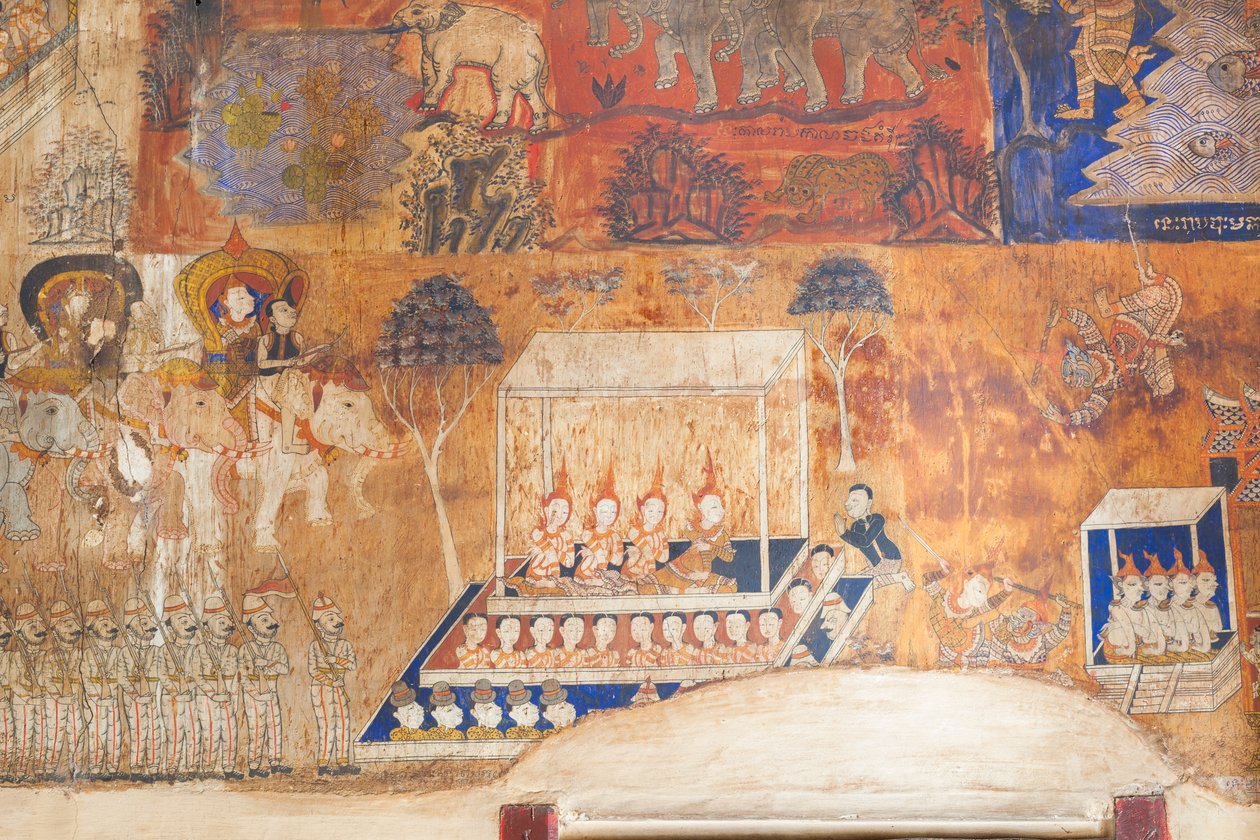 Reamker, Siem Reap, Kamboçya'dan sahneleri tasvir eden Wat Bo duvarlarını süsleyen freskler (fotoğraf) by Unbekannter Künstler