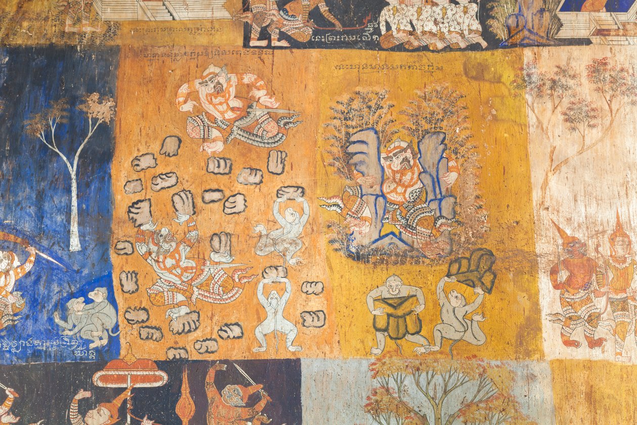 Reamker, Siem Reap, Kamboçya'dan sahneleri tasvir eden wat Bo duvarlarını süsleyen freskler (fotoğraf) by Unbekannter Künstler