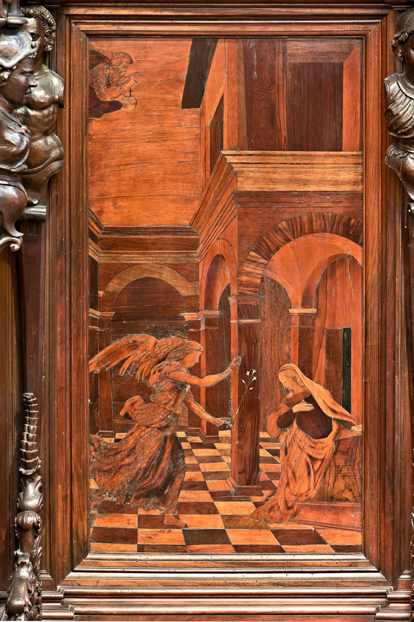 Cenova, Duomo (Aziz Lawrence Katedrali), içeride, papaz evi, apsis, koro, Güney tarafı: "Müjde", Gian Michele De