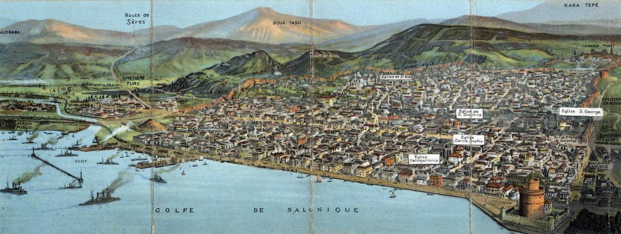 Yunanistan, Selanik (veya Selanik): şehir ve Körfez manzarası - Kartpostal 1914-1918 by William M. Timlin