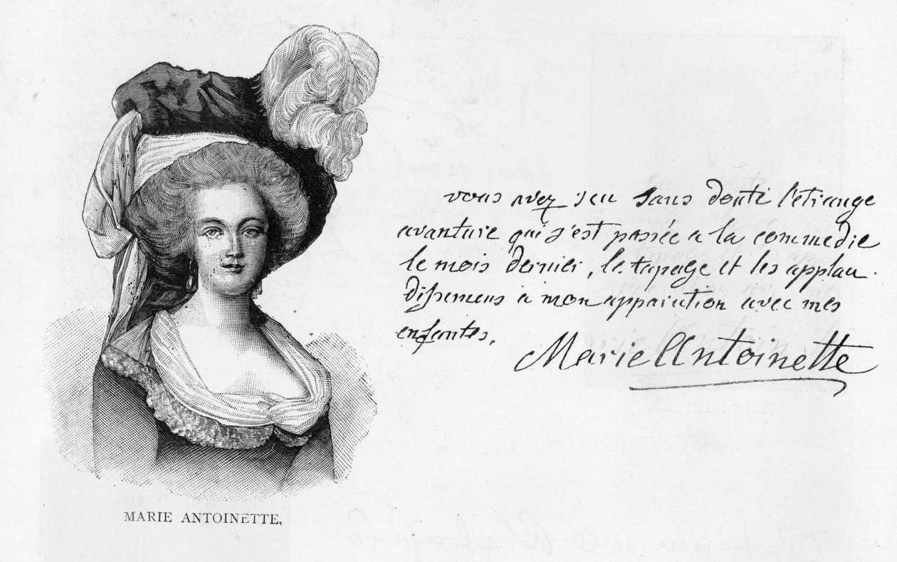 Kraliçe Marie-Antoinette'in el yazısı ve imzası (kağıt üzerine kalem ve mürekkep) by Unbekannt