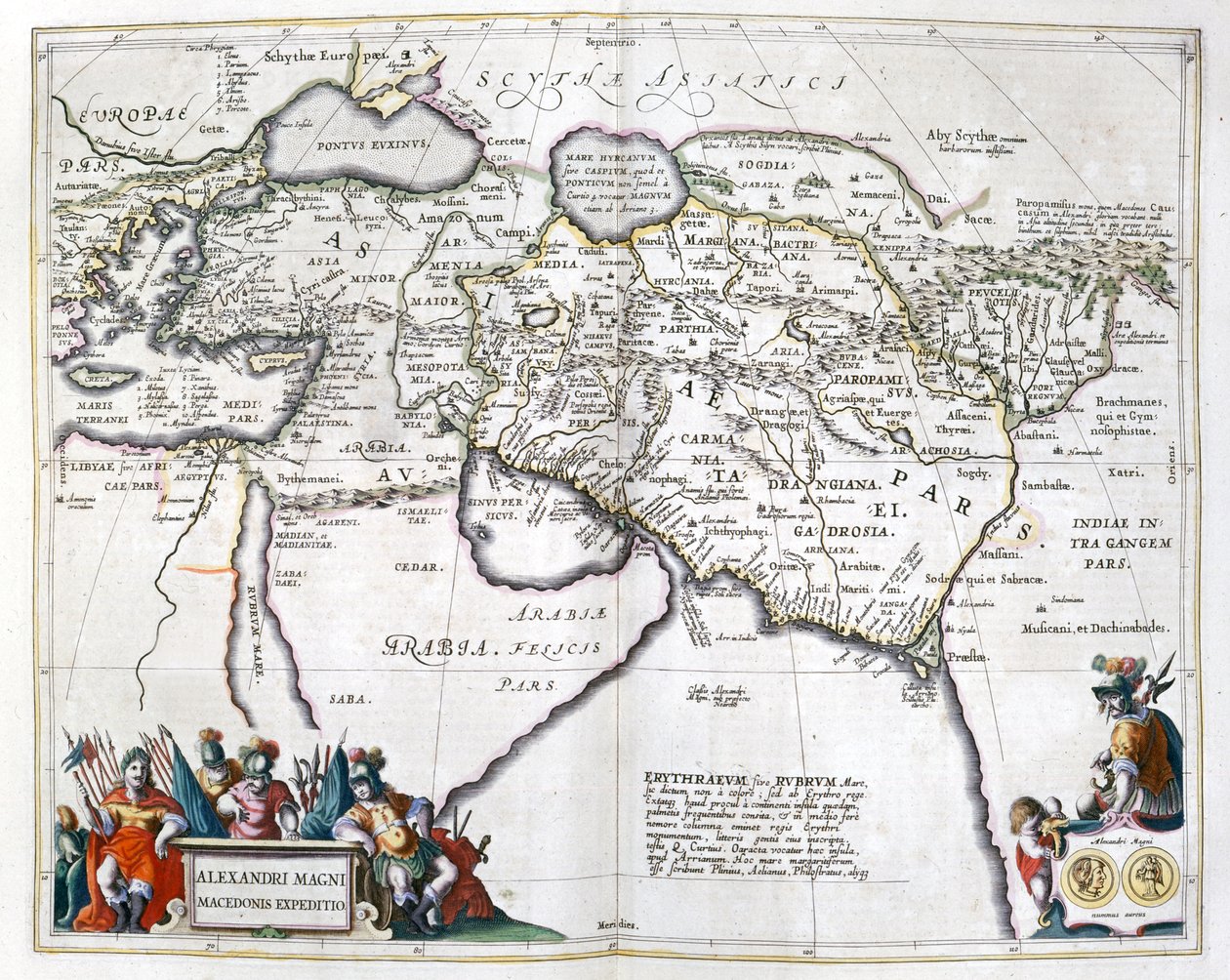 Tarih. Antik Yunan. Büyük İskender'in seyahatleri. Gravür: Le Theater du Monde, Atlas by G, Blaeu, Amsterdam by Unbekannter Künstler