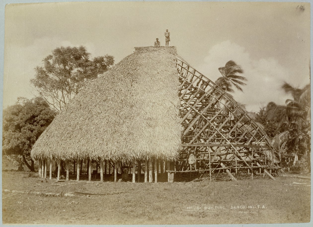 Samoa'daki Ev Binası, 1875 dolayları (sepya fotoğrafı) by Unbekannt
