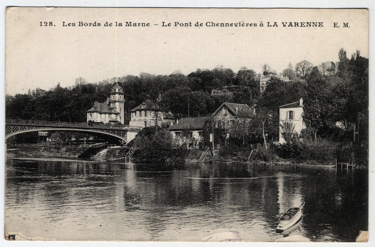 Ile de France, Val de Marne (94), La Varenne: Marne kıyıları ve Chennevieres köprüsü, chateau des Rets ile - 1910-1919 tarihli kartpostal by Unbekannt