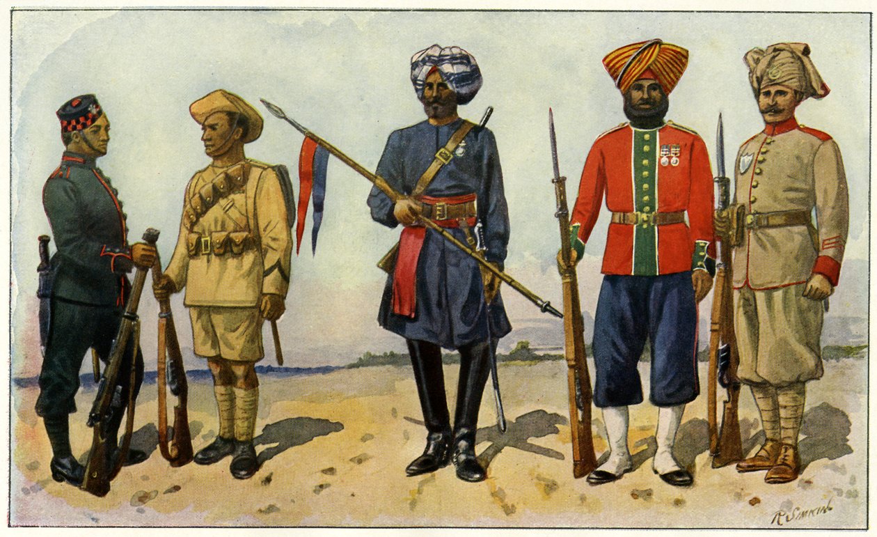 Birinci Dünya Savaşı sırasında Britanya İmparatorluğu'ndan Hintli askerler (gravür) by Unbekannter Künstler