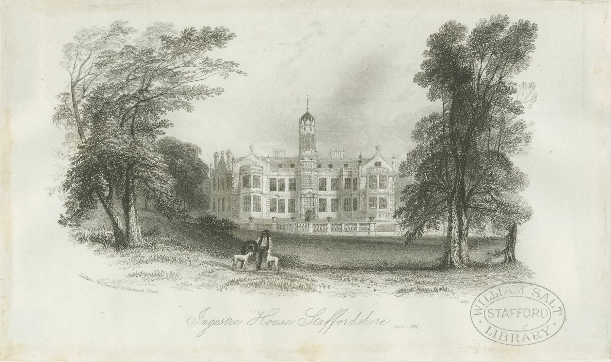 Ingestre Hall: çelik gravür, 1 Nisan 1841 by Unbekannt