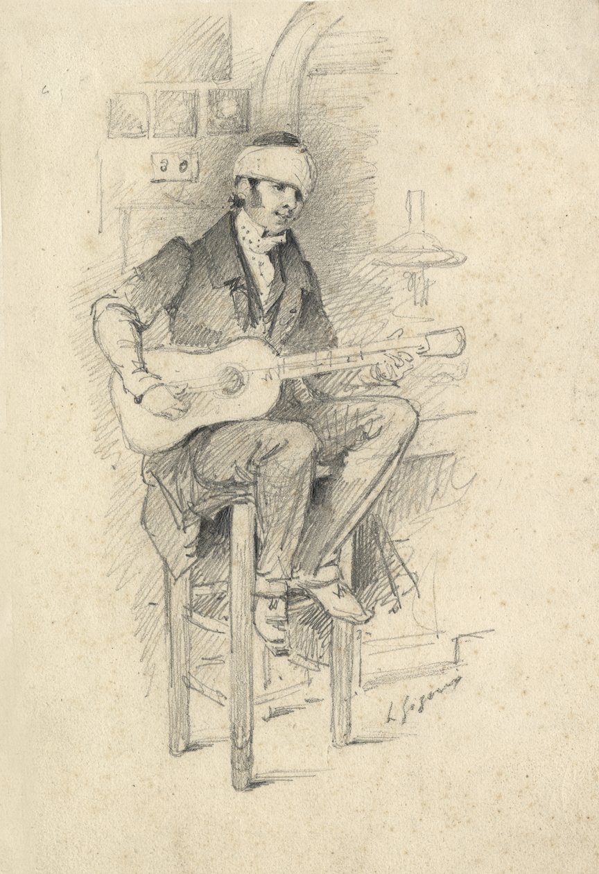 Yaralı genç Gitarist, Fransa, 1830 dolayları (kroki) by Unbekannter Künstler