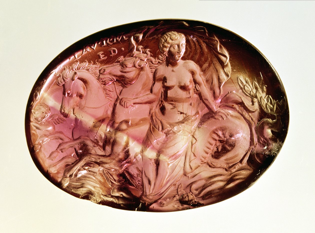 Hipokampus üzerinde bir Nereid veya Amphitrite oymacılığı, MÖ 50 dolayları (ametist) by Unbekannt