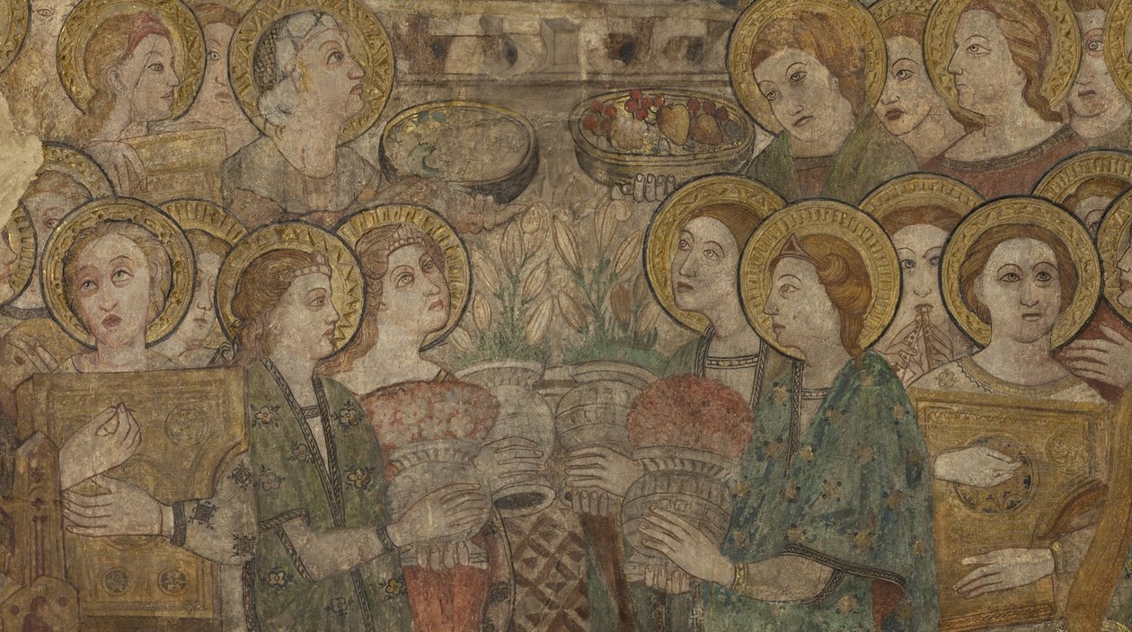 İç mekan. Kuzey geçişi. Sunak (Altar de las pinturas murales). Ana şapelden orijinal. Duvar resimleri (fresk?). Detay. 14. yüzyılın sonu. by Unbekannt