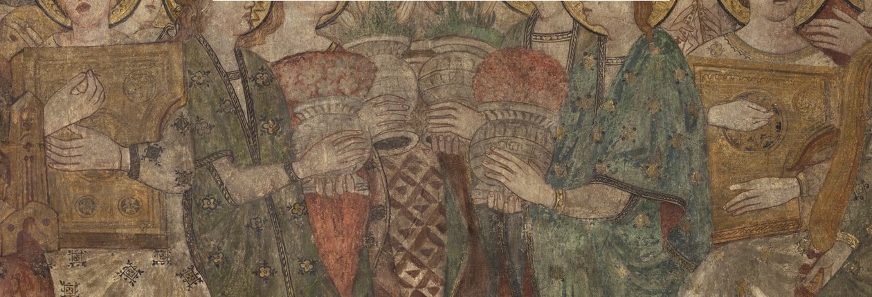 İç mekan. Kuzey geçişi. Sunak (Altar de las pinturas murales). Ana şapelden orijinal. Duvar resimleri (fresk?). Detay. 14. yüzyılın sonu. by Unbekannt