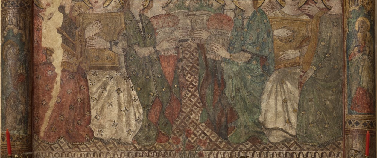 İç mekan. Kuzey geçişi. Sunak (Altar de las pinturas murales). Ana şapelden orijinal. Duvar resimleri (fresk?). Detay. 14. yüzyılın sonu. by Unbekannt
