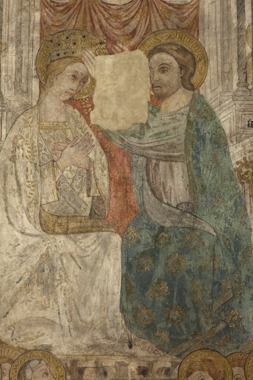İç mekan. Kuzey geçişi. Sunak (Altar de las pinturas murales). Ana şapelden orijinal. Duvar resimleri (fresk?). Detay. 14. yüzyılın sonu. by Unbekannt