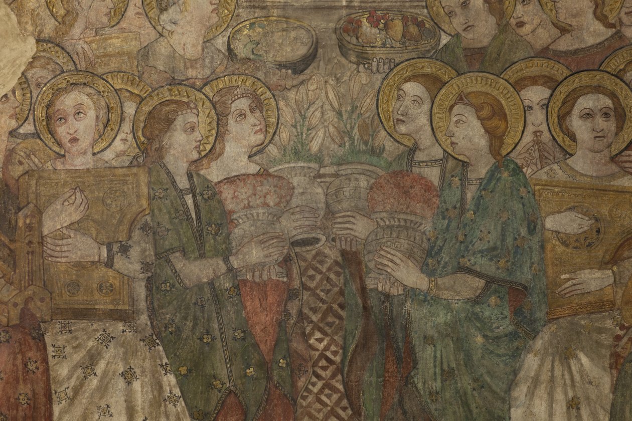 İç mekan. Kuzey geçişi. Sunak (Altar de las pinturas murales). Ana şapelden orijinal. Duvar resimleri (fresk?). Detay. 14. yüzyılın sonu. by Unbekannt