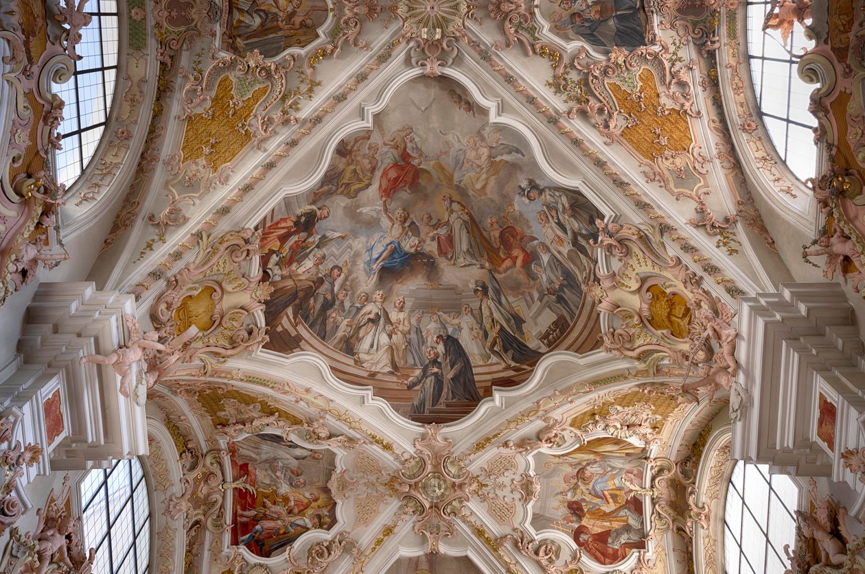 Tavan fresklerinin iç fotoğrafı, tavan resmi, manastır bazilikası, manastır kilisesi, Augustinian kanonları manastırı, Neustift manastırı, ayrıca manastır, Brixen yakınlarındaki Vahrn, Bressanone, Güney Tirol, İtalya, Avrupa (fotoğraf) by Unbekannter Künstler