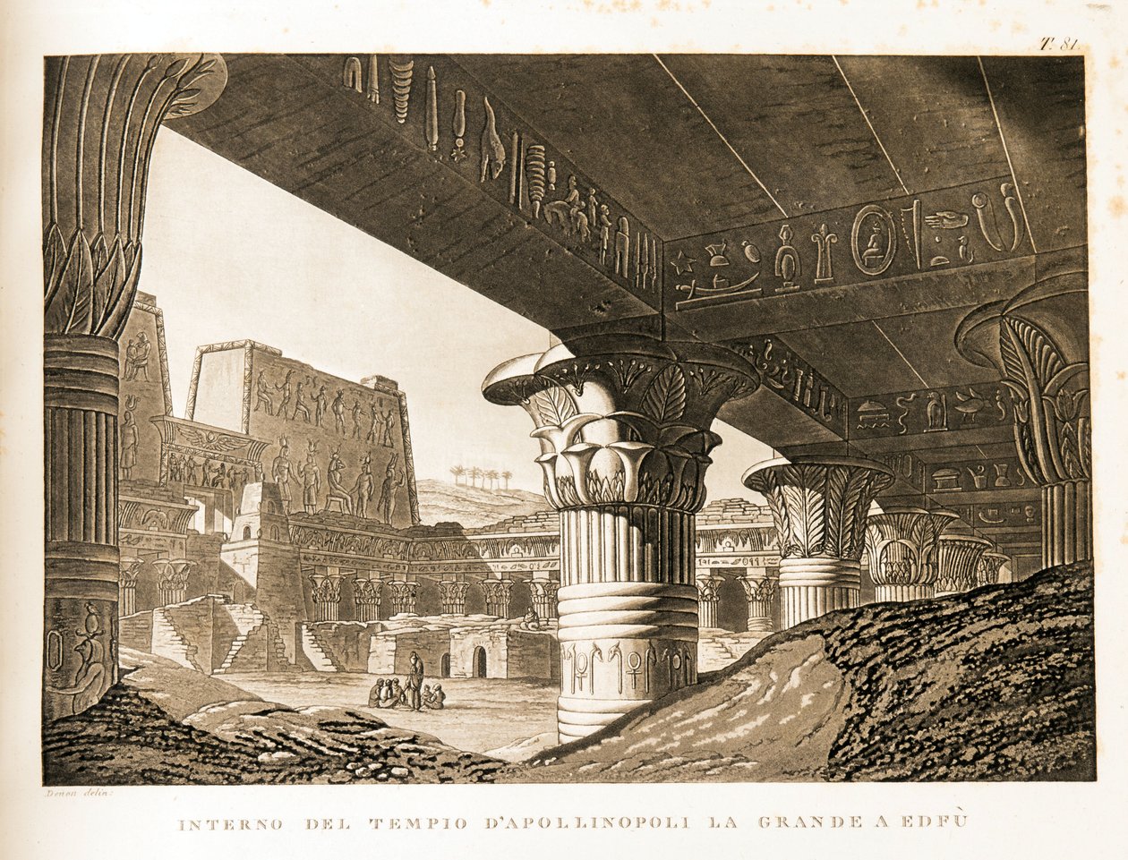 Edfu'daki Apollinopolis Tapınağı'nın İçten Görünümü, Mısır Mısır Atlası'ndan İllüstrasyon by Unbekannter Künstler