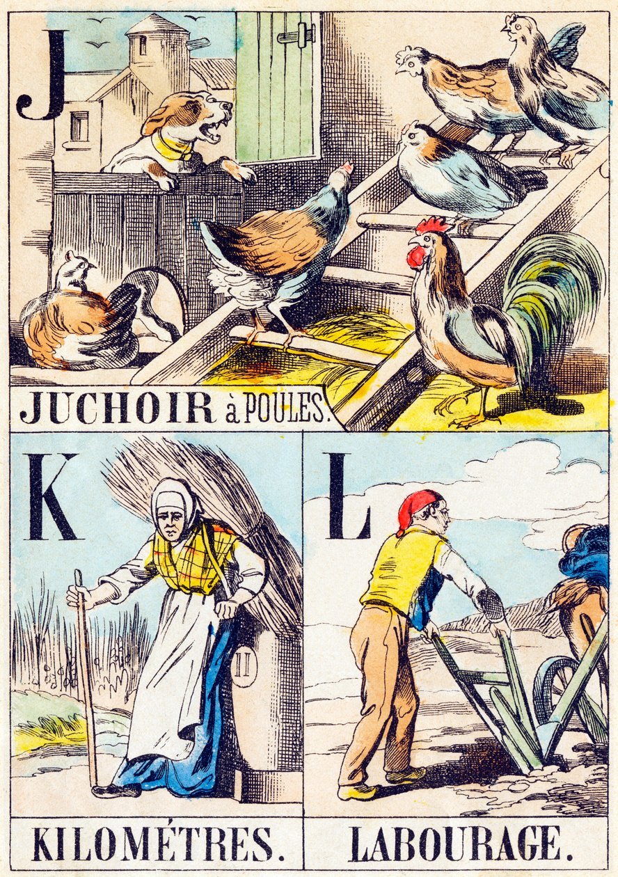 J KL : Juchoir a poules, Kilometre, İşçilik - "Çiftliğin alfabesi" 19. yüzyıl sonu (gravür) by Unbekannt