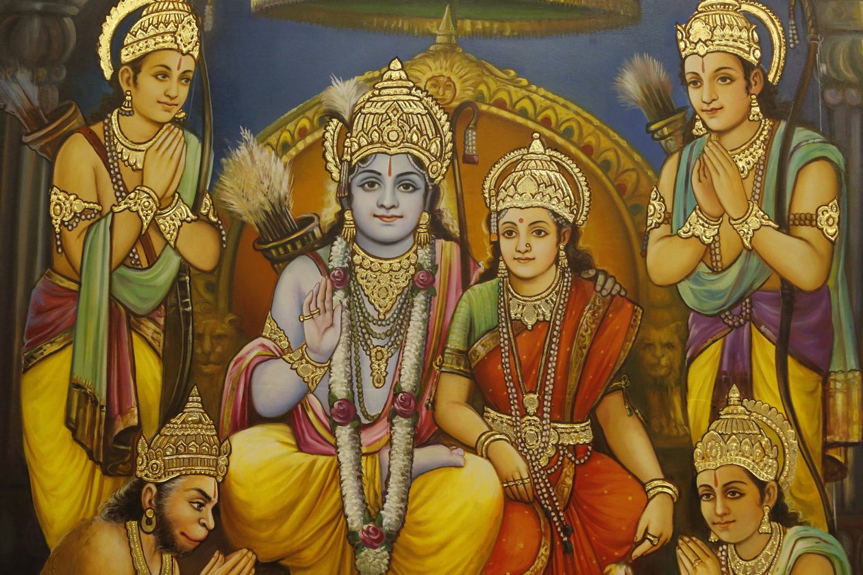 Jalaram Namaz Hindu Tapınağı, Leicester. Fresk. Ram, Lakshman ile Sita, Ram