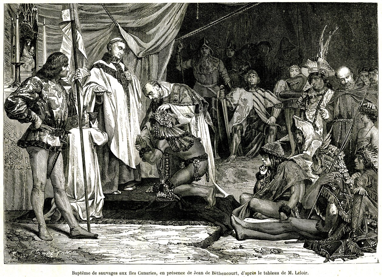 Jean de Bethencourt, Norman beyefendisi, Baron de Saint Martin le Gaillard, Ocak 1405'te Kanarya Adaları'nı fethetti ve Hıristiyanlaştırdı, "Sur terre et sur mer" dergisinden n°28, Ocak 8 by Unbekannter Künstler