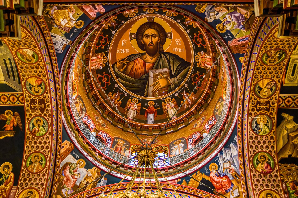Pantokrator Olarak İsa, renkli fresklerle Bizans Minas Katedrali, Kandiye (fotoğraf) by Unbekannter Künstler