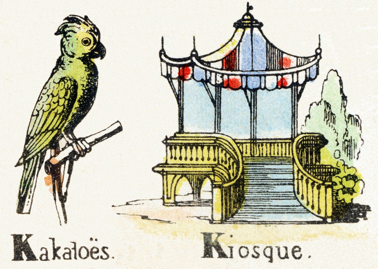 K - Kakatoes Kiosque - Çocuk Eğlence Alfabesi c.1890 (litografi) by Unbekannt