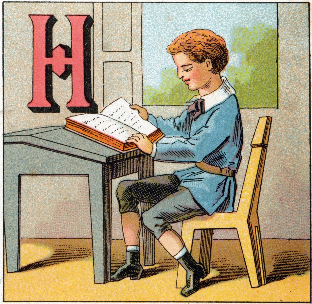 Fransa tarihi olarak H harfi. "Alphabet des petits ecoliers" de gravür. Epinal