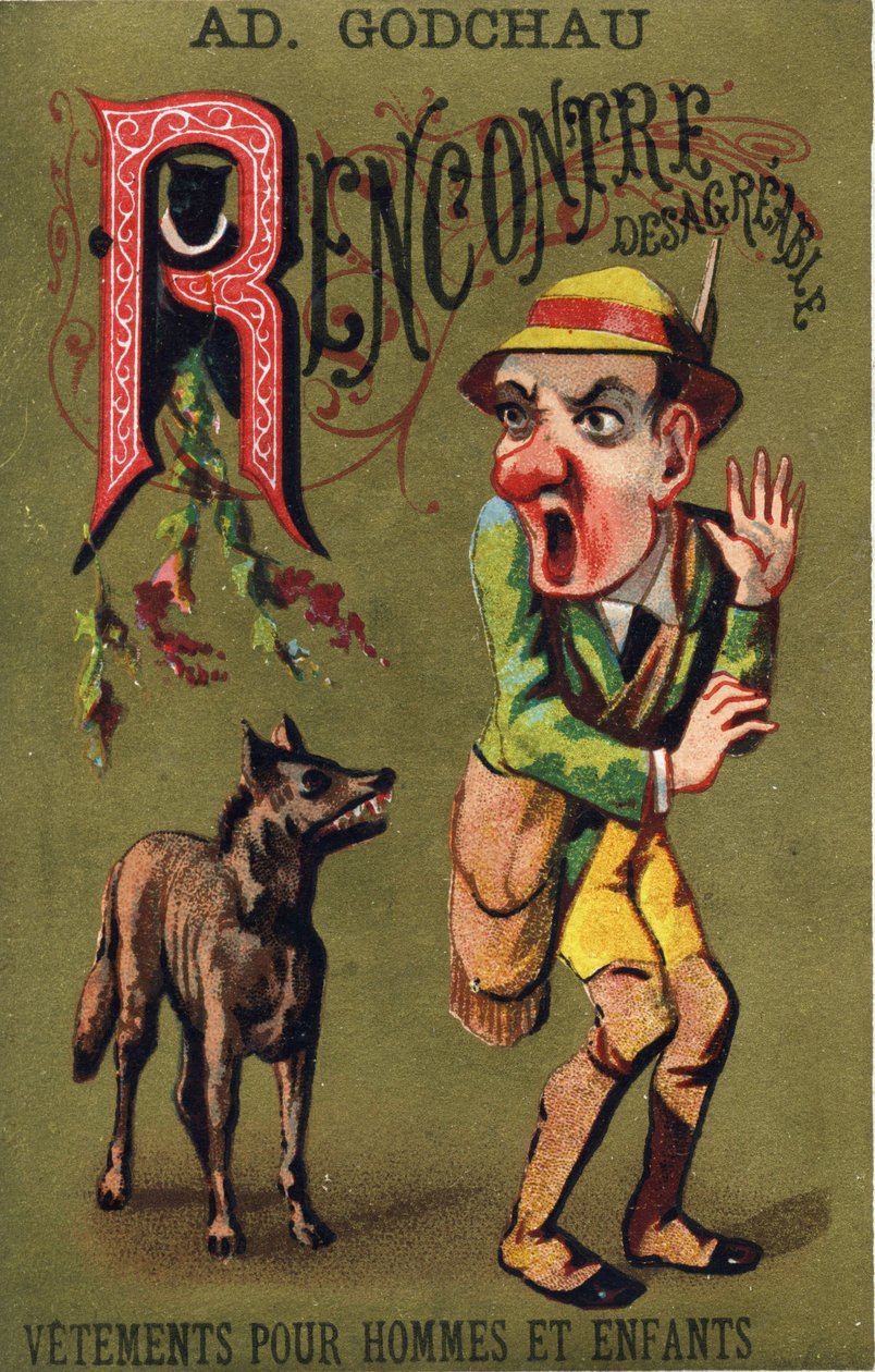 Harf R: Kabul edilemez toplantı. "Alphabet des grotesques" de gravür. Dore bir arka plan üzerinde 25 reklam kromolitograf serisi, 19. yüzyılın sonlarında. Karartma: 11x7 cm by Unbekannt