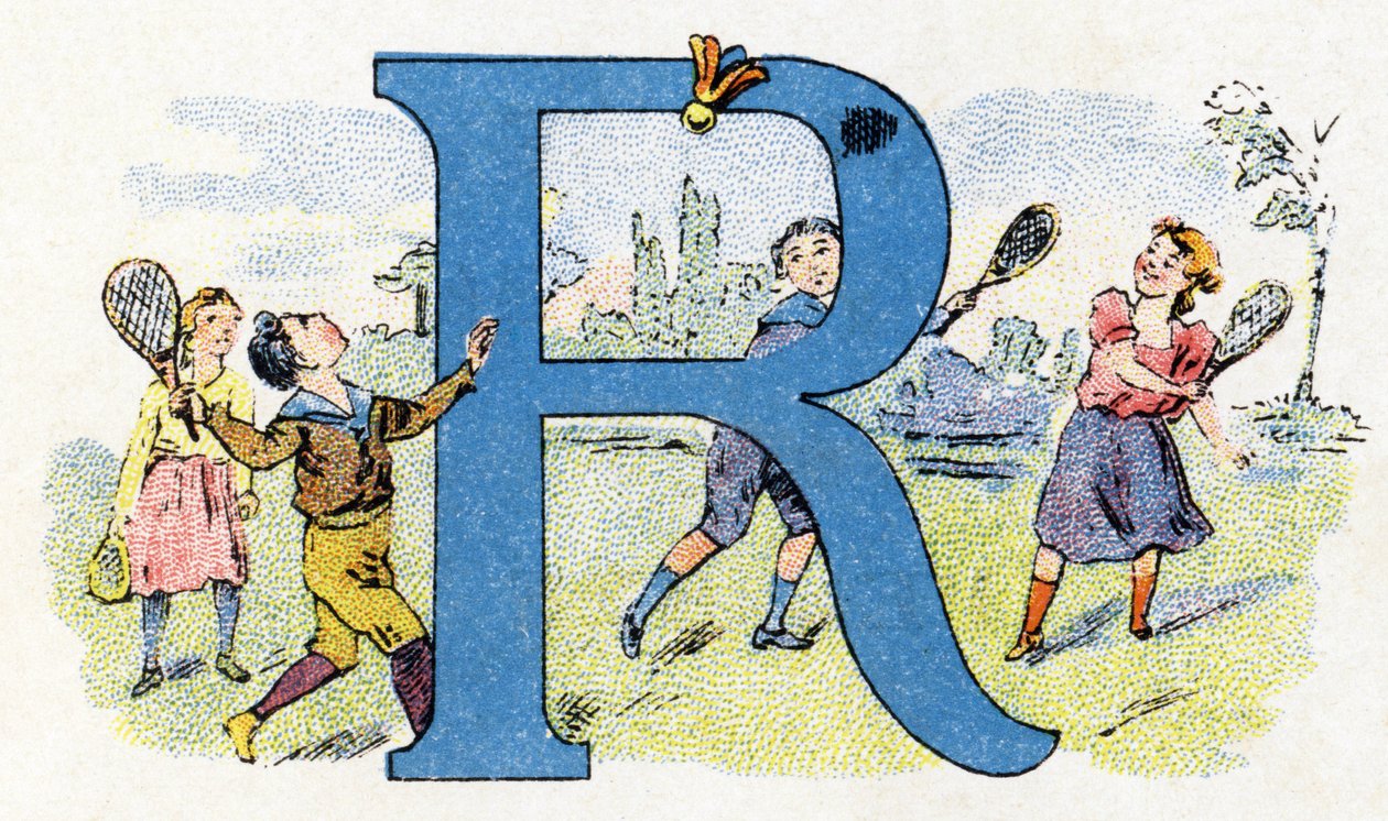 R Harfi: Uçan Raket. Fosfatin Faliere Alfabesi . Oymak. Brevete alfabesi S.G.D.G. eczacı Pierre Emile Falières tarafından. Kromolitografideki çizimler, 19. yüzyılın sonlarında. 16 sayfa. Karartma: 103x154mm by Unbekannt
