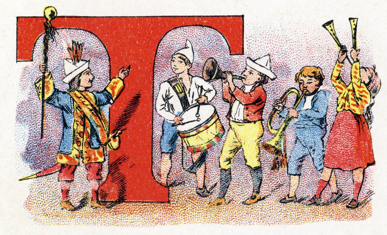 T Harfi: Trompet Davul. Fosfatin Faliere Alfabesi . Oymak. Brevete alfabesi S.G.D.G. eczacı Pierre Emile Falières tarafından. Kromolitografideki çizimler, 19. yüzyılın sonlarında. 16 sayfa. Karartma: 103x154mm by Unbekannt