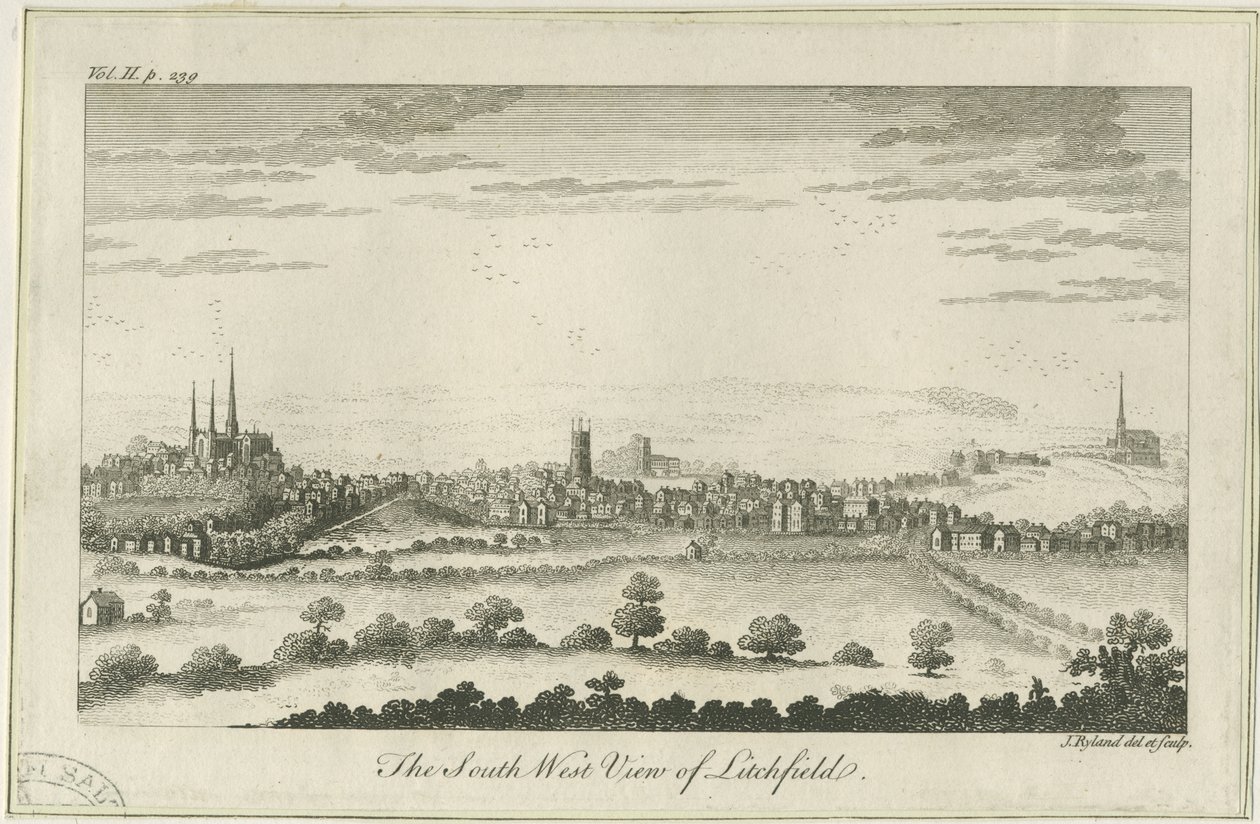 Lichfield - Güney Batı Görünümü: gravür, nd [c 1764] by Unbekannt