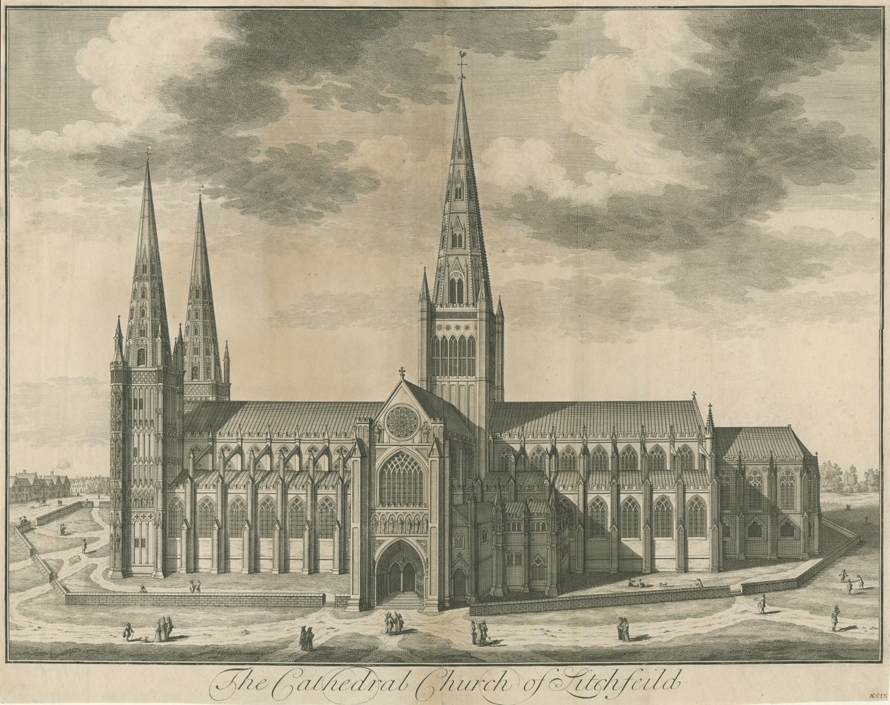 Lichfield Katedrali - Güney Görünümü: gravür, nd [c 1730] by Unbekannt