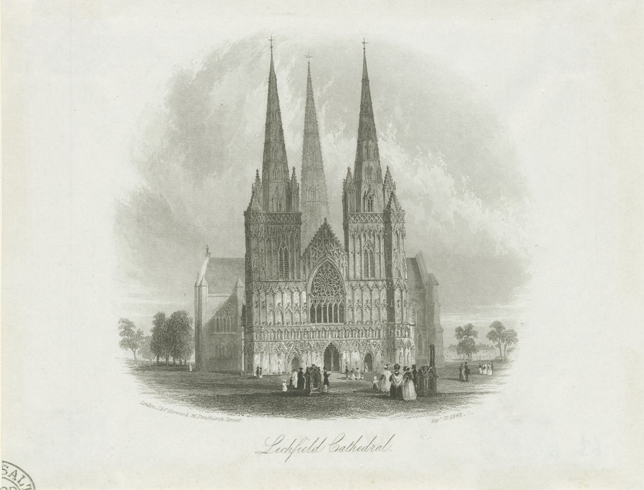 Lichfield Katedrali - Batı Cephesi: çelik oyma, nd [c 1842] by Unbekannt