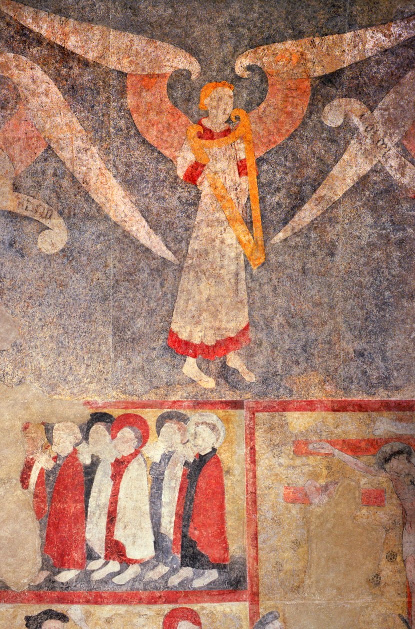 Loire Atlantique N* 080 - St-Sulpice des Landes - Eglise dit du “eski bourg” - 15. yüzyıl duvar resimleri - “rebec” (viole) çalan kasanın meleği by Unbekannt