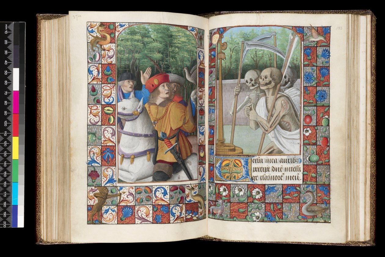 MS 92 f.132v-133r, Office of the Dead, Matins, The Three Living and the Three Dead, bir Saatler Kitabından, batı Fransa, Roma kullanımı, 1490-1510 by Unbekannt