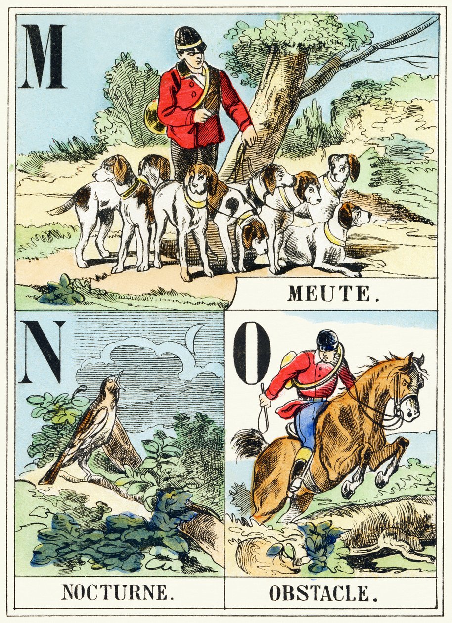 M N O : Meute, Nocturne, Engel - Av Alfabesi, 1890 dolayları (gravür) by Unbekannt