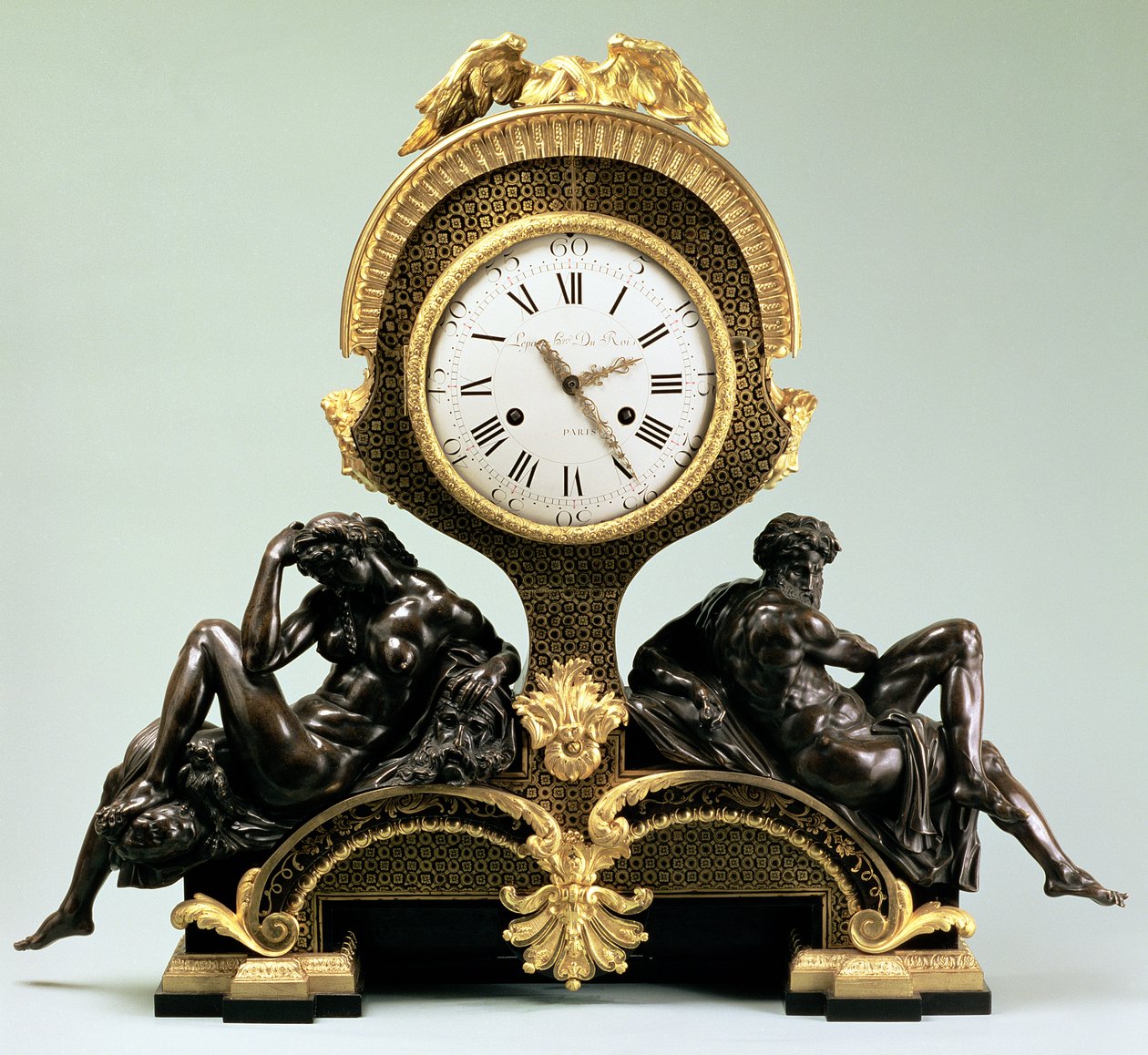 Jean Andre Lepaute (1720-88), Paris (yaldızlı ve patine bronz) tarafından Gündüz ve Gece figürlü şömine saati by Unbekannt