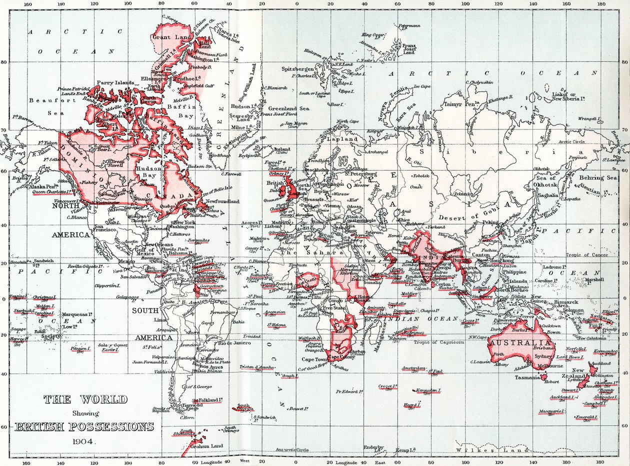 1904 yılında İngiliz mallarını gösteren dünya haritası. by Unbekannt