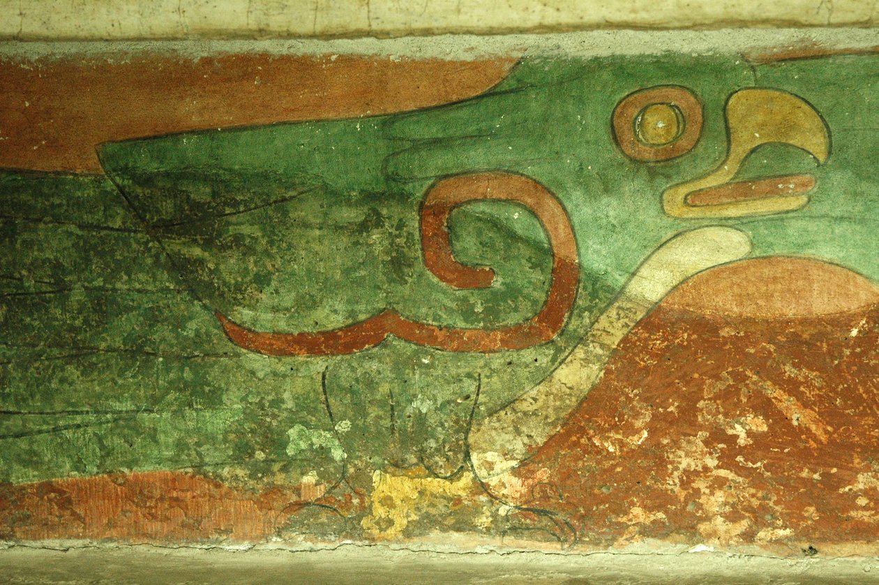Meksika, Mexico City, Teotihuacan (MS 1. yüzyıl), Jaguar Tapınağı, papağan freski by Unbekannt
