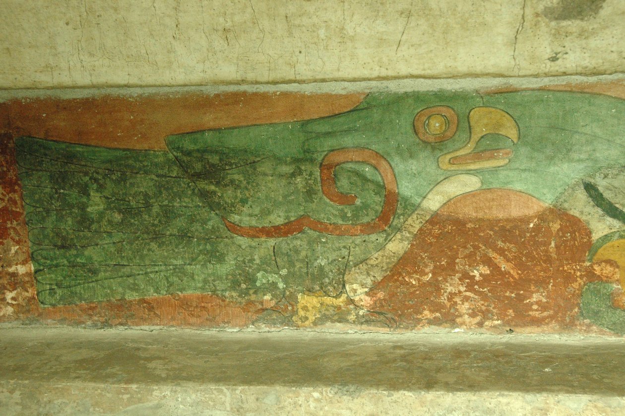 Meksika, Mexico City, Teotihuacan (MS 1. yüzyıl), Jaguar Tapınağı, papağan freski by Unbekannt