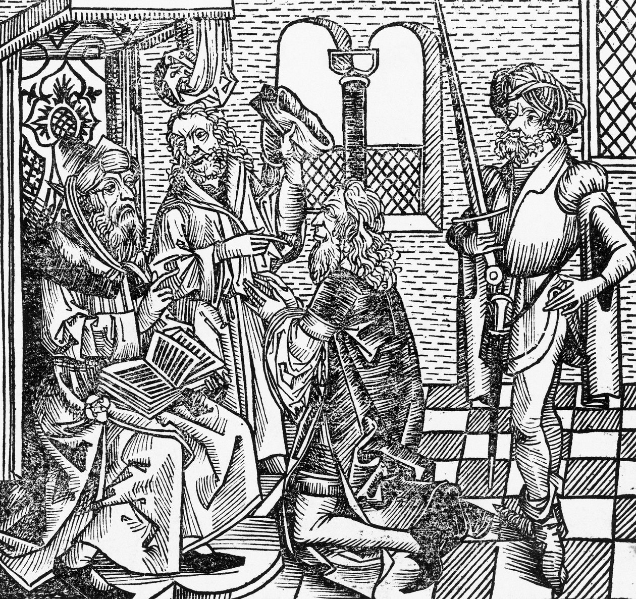 Muhammed mahkemede, Alman gravür, Nürnberg Chronicle