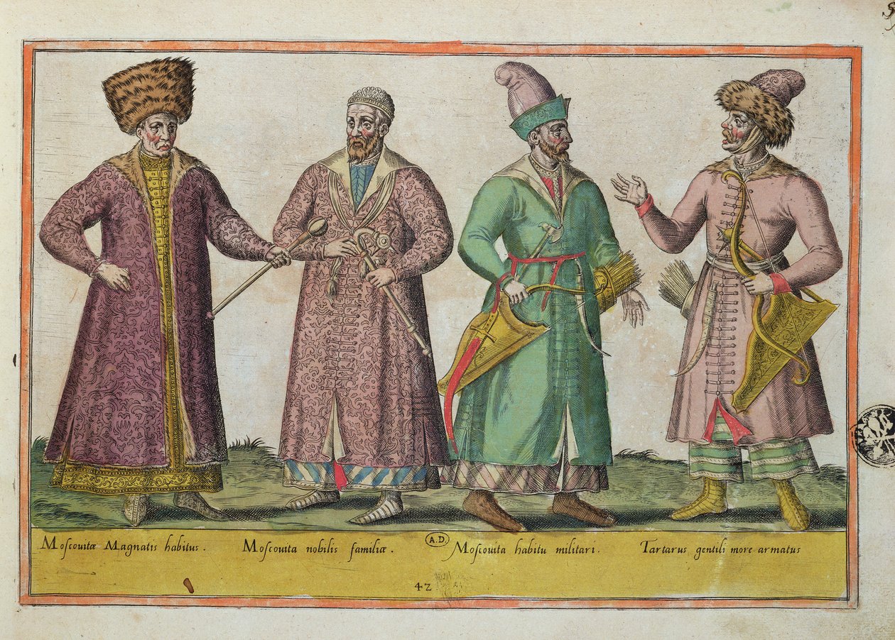 Muskovit ve Tatar kostümü (renkli gravür) by Unbekannt